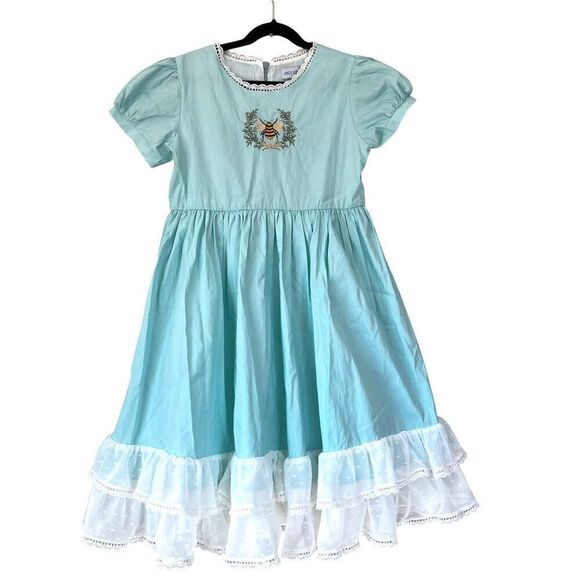 Only Little Once Embroidered Bee Puff Sleeve Lace Dress Size 14 - Picture 1 of 6